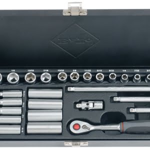 BATO Topnøglesæt 1/4" 6kt. 5/32-9/16" kort. 1/4-9/16" lang. TOMMER 27 dele.