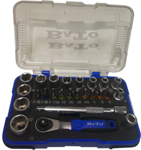 BATO 1/4"  Top/bitssæt 6kt. 4-13mm. 25 dele.