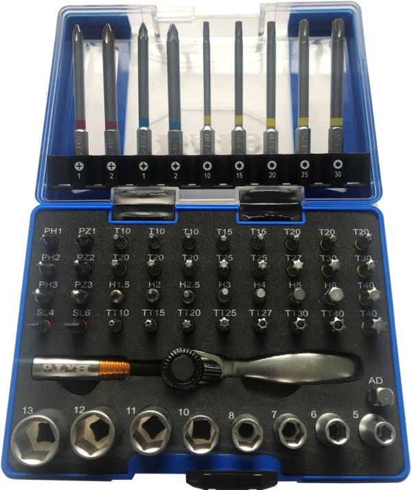 BATO 1/4" Top/bitssæt 6kt kort toppe. 60 dele