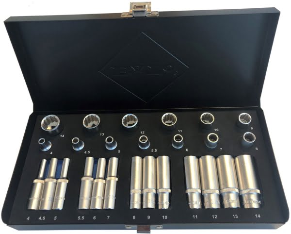 BATO Topsæt 1/4" 12kt.  4-14mm kort. 4-14mm lang. 26 dele.