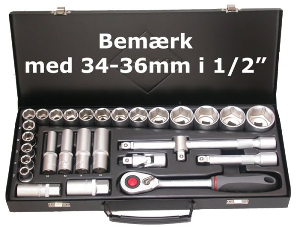 BATO Topnøglesæt 1/2" 6kt. 10-36mm kort. 10-13-17-19 lang. 28 dele.