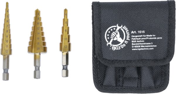 BGS HSS trinboresæt 3-20 mm 3 dele