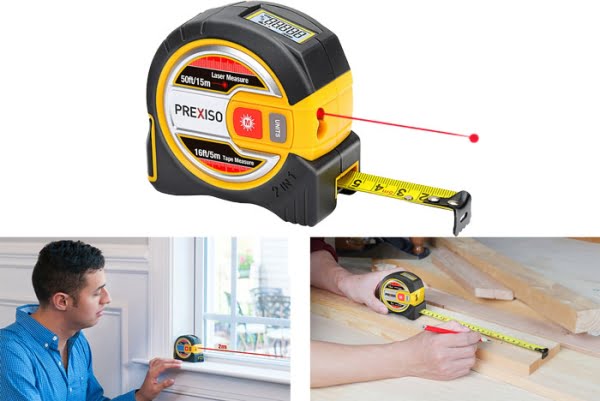 PREXISO PLT15 Laser båndmål 2-IN-1. 5mx19mm bred, 0,5-15m laser.