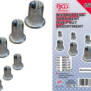 BGS Gevindnitte sortiment alu 3-4-5-6-8-10mm. 150 dele