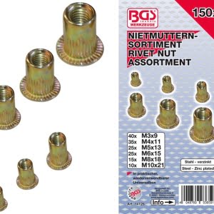 BGS Gevindnitte sortiment galvaniseret stål 3-4-5-6-8-10mm. 150 dele