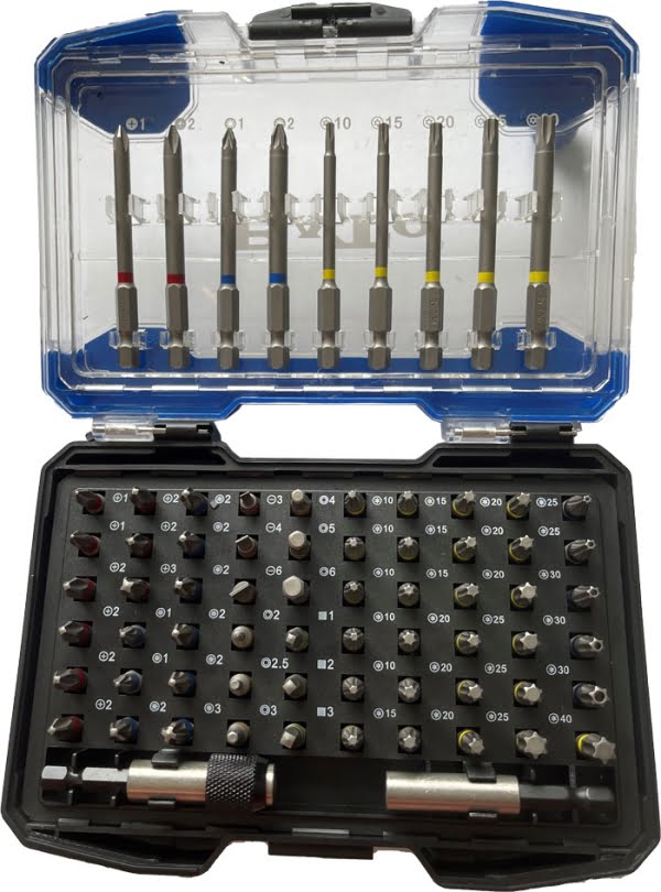BATO 1/4" Bitssæt farvering 71 dele med lange og korte bits.