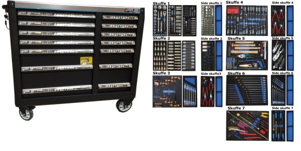 BATO Værktøjsvogn XXL med 14 skuffer med 506 dele værktøj. Model 9146-506 .Sort