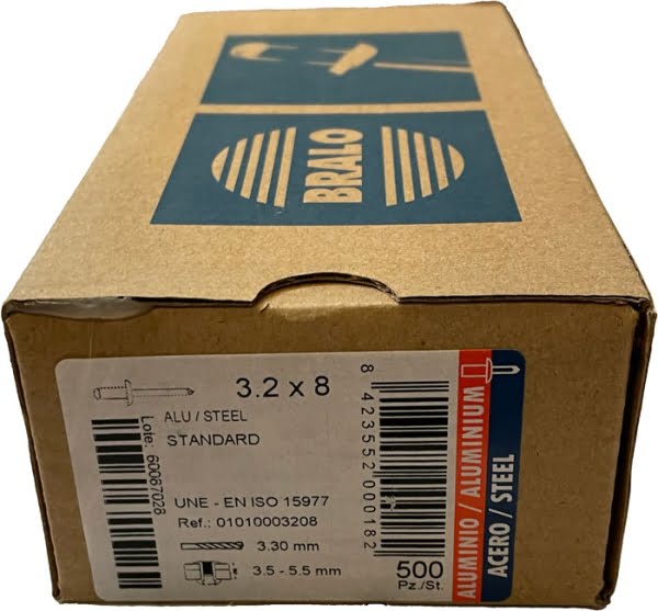 BATO Bralo Blindnitte alu/stål 3,2x8mm. 500 stk. pk.