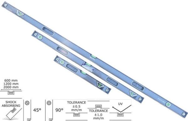BATO HEAVY DUTY vaterpassæt 3 dele 600-1200-2000mm. 0,5mm/m