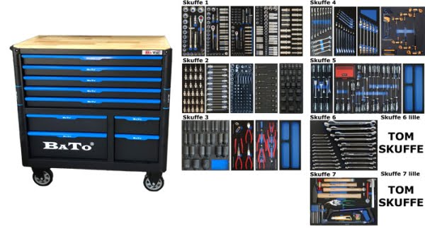 BATO Værktøjsvogn XXL-Premium med 9 skuffer med 560 dele værktøj. Model 9157-560. Sort