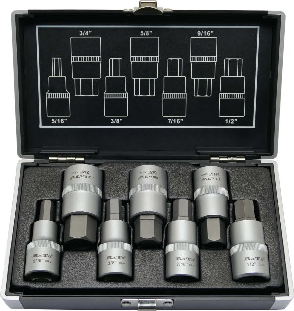 BATO Stifttopsæt 1/2" 6kt. 5/16-3/4". TOMMER 7 dele.