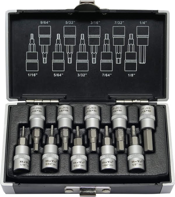 BATO Stifttopsæt 1/4" 6 kt. 1/16-1/4". TOMMER 10 dele.