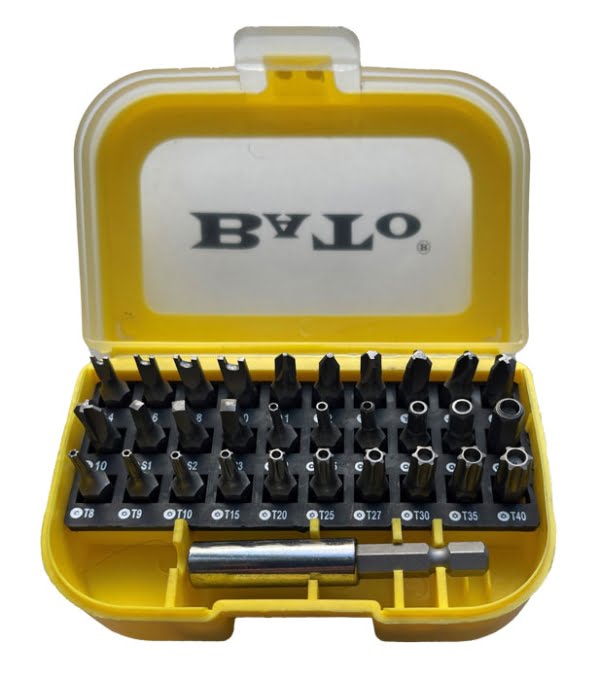 BATO 1/4" Bitssæt gul sikkerhedsbits. 31 dele. Med 60 mm. bitsholder.