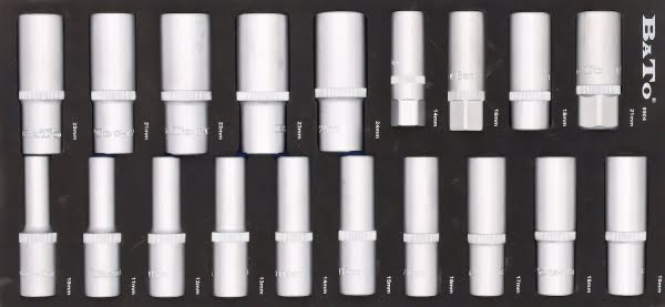 BATO Lang topsæt 1/2" 6kt. 10-24mm. Tændrørstoppe 14-16-18-21mm. EVA 1/3.